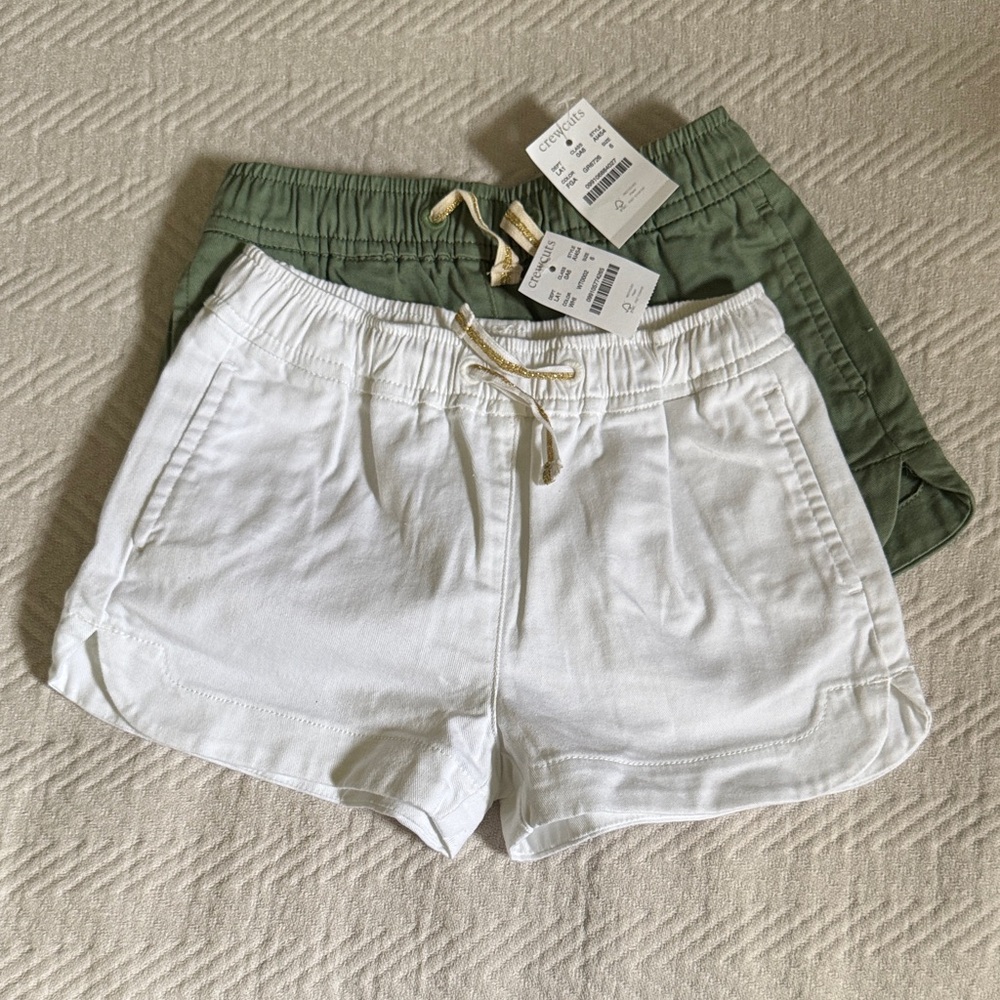 Crewcuts Girls Cotton Shorts Set - White and Green
